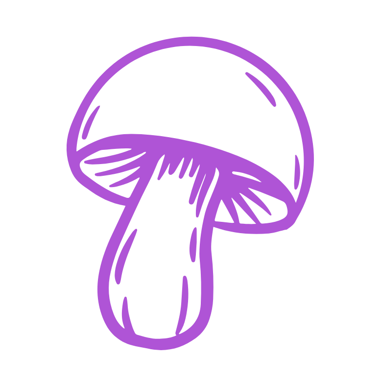 Purple outline of a mushroom on a white background